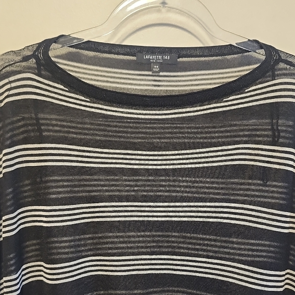 Lafayette 148 NY Slouch Black White Striped Oversized Sweater Luxury XS Sheer - Picture 4 of 8